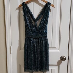 Lulu's Shimmering Backless Teal Dress